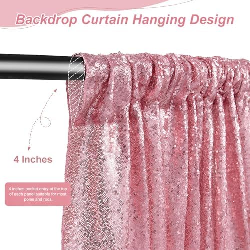 Blush Pink Sequin Backdrop 6 Panels 2ftx8ft Glitter Backdrop Curtains Birthday Party Decoration Photography Backgrounds Fabric Backdrop - Image 4