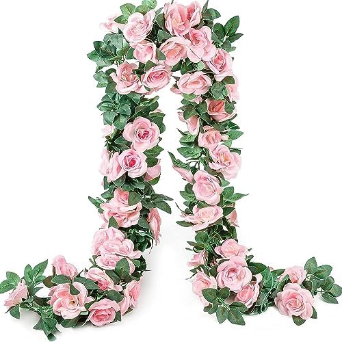 YRIOWMI 10PCS Fake Rose Garland, 7.5Ft Artificial Vines Flowers Hanging Rose Vine forfor Table Wedding Backdrop Arch Wall Party Mantle Festival Decor (Pink) by YRIOWMI