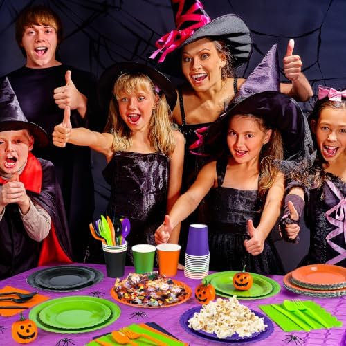 168 Pcs Halloween Party Plates and Napkin Set, Gradient Scalloped Tableware - Image 7