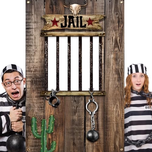 Lunmon 6x4 ft Halloween Backdrop Wood Jail Prison Face Cutout Holes by Lunmon