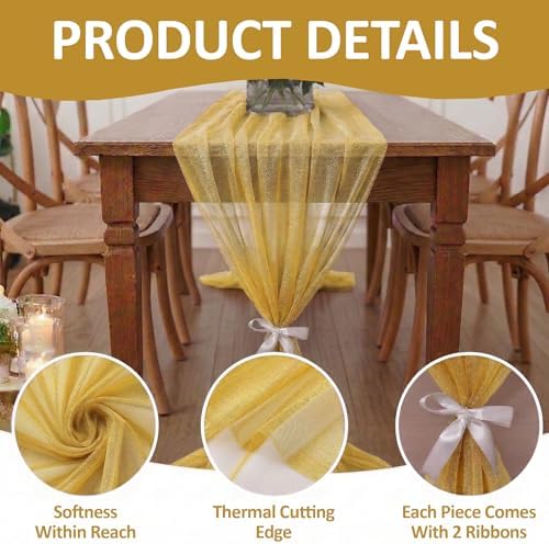 Pack of 20 Chiffon Table Runners 29 x 120 Inch, 14FT Long - Gold - Image 5