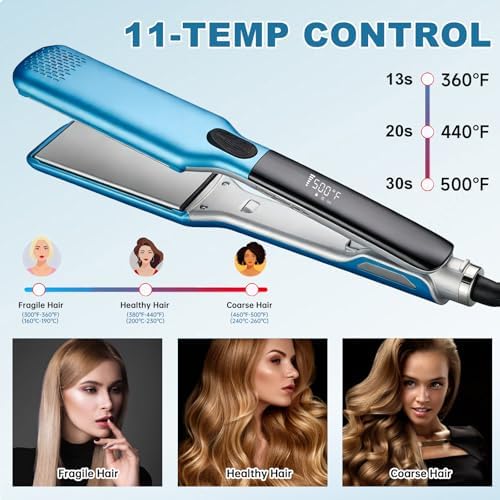 Professional Hair Straightener,500 Fahrenheit Degree High Temp Flat Iron,2 Inch Ceramic Wide Plate,2 in 1 Straightener and Curler,Negative Ion Anti-Frizz Styling Tool for Smooth and Shiny Hair - Image 5