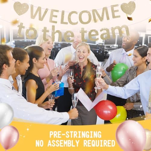 Pre-Strung Glitter Welcome to the Team Banner Welcome Banner Welcome Decorations for Office New Hire Events Corporate Onboarding & Team Building Parties (Champagne Gold) - Image 6