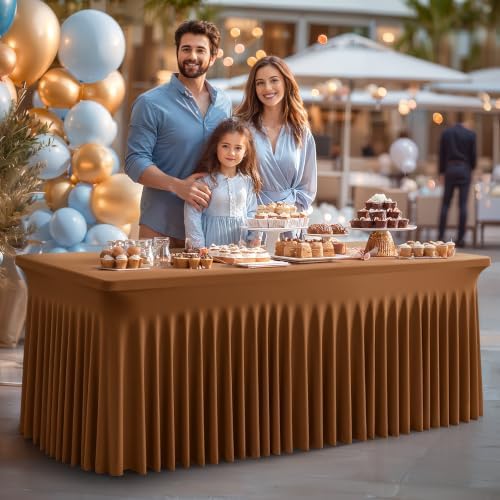 Shillance 2 Packs Brown Spandex Tableclothes for 8 Foot Rectangle Table, Spandex Table Covers 8FT Stretch Table Skirts Wrinkle Free Fitted Table Cloth for Event, Wedding, Banquet & Parties - Image 5