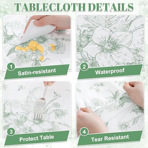 NatNarr 6 Pack Sage Green Floral Plastic Tablecloths, Tea Party Tablecloth - Image 4