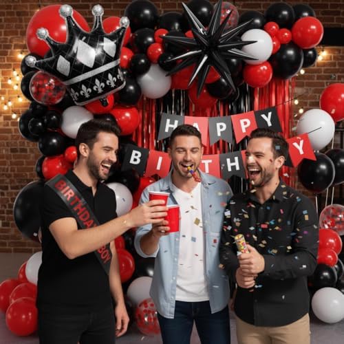 Red and Black Birthday Party Decorations 152Pcs, Red Black White Balloons Arch Kit with Banner Fringe Curtains for 16th 18th 21st 24th 32th 40th 50th 60th Birthday Decorations for Men - Image 7