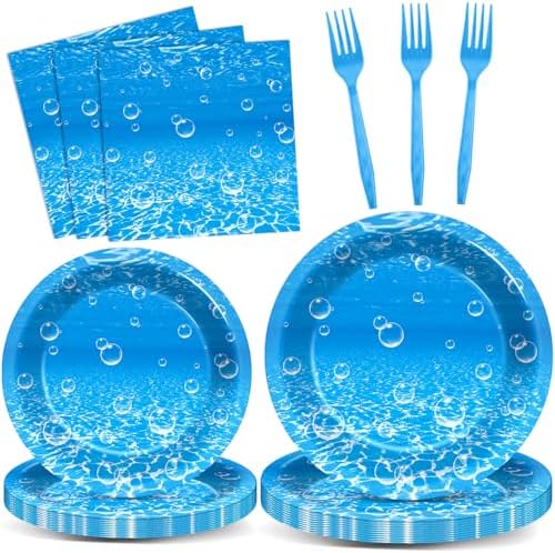 96Pcs Ocean Theme Party Plates and Napkins for Under the Sea Bubbles Birthday Party Supplies Underwater Paper Dessert Cake Plates Ocean Tableware Set for Kids Boys 24 Guests Birthday Party Decorations by CHUNNIN
