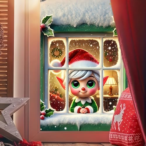 BlissYard Elf Christmas Window Door Banner Cover 31x47 Fabric - Image 2