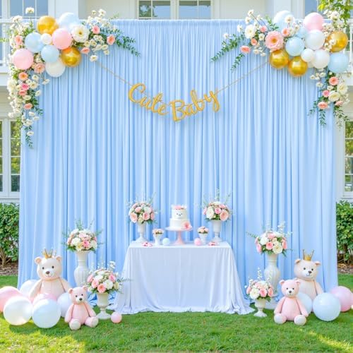10x10 Baby Blue Backdrop Curtain for Baby Shower Parties Wrinkle Free Light Blue Curtains Backdrop Drapes Fabric Decoration for Birthday Party Photography 5ft x 10ft,2 Panels - Image 2
