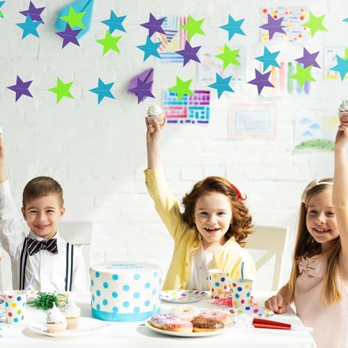 Patelai Glitter Star Garland Banner Christmas Decor 130 Feet Star Hanging Banner Twinkle Backdrop for Homecoming Classroom Wedding Birthday Halloween Party Supplies (Dark Purple, Fluorescent, Green) - Image 4