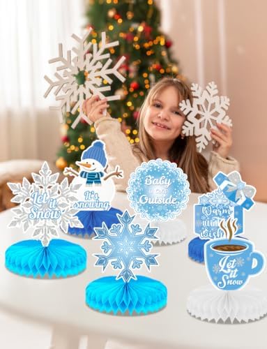 Winter Centerpieces for Table, 9Pcs Snowflake Table Decorations - Image 3