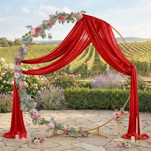 Pack of 2 Wedding Arch Drape Panel Fabric 30" x 75ft - Red - Image 3