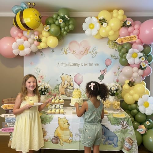 Winnie Balloon Arch Kit with Arrow Signs Banner backdrop Bee daisy Balloon for Classic Bear theme Decorations pink and Yellow Balloons for Honeycomb Bear Birthday Decorations girl Baby Shower supplies - Image 2