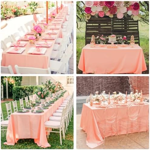 4 Pack Rectangle Tablecloth for 6 Foot Tables Washable Polyester Table Cover for Wedding Dining Table Parties Banquet（60x102 Peach Coral） - Image 6