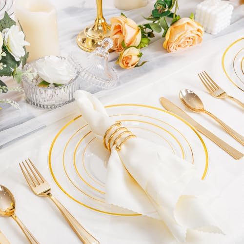 I00000 102 Pcs Clear Gold Plastic Plates, Premium Disposable Party Plates - Image 5