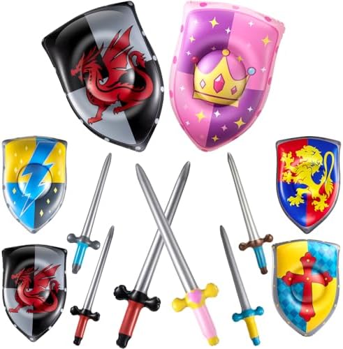 Poen 24 Pcs Inflatable Sword and Shield Medieval Knight Party,5 Styles by Poen