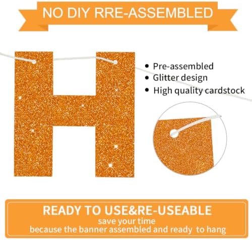 BEISHIDA Pre-Strung Glitter Orange Happy Birthday Banner Party Sign Decor - Image 2