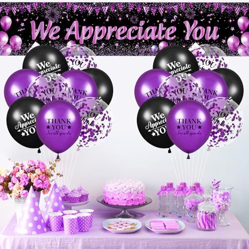 We Appreciate You Decorations Purple Appreciate You Banner Yard Sign with 18 Pcs Balloons Thank You for All You Do Banner Employee Staff Appreciation Gifts Teacher Doctor Appreciation Party Decor - Image 4