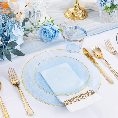 DaYammi 175PCS Clear Blue Plastic Dinnerware Set for 25 Guests - Image 2