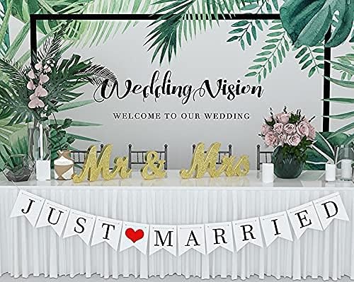 VIOPVERY Wooden Mr & Mrs Wedding Sign with Just Married Banner,Gold - Image 4
