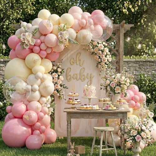 Pink and Yellow Balloon Arch Kit Pastel Yellow Balloons - Image 2