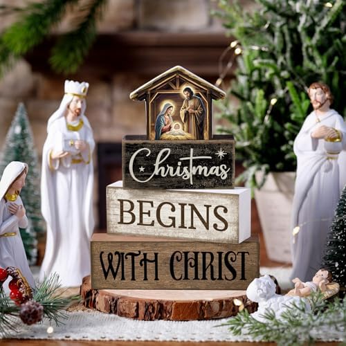 Moucuny 4 Pcs Christmas Table Decoration Christmas Begins with Christ Signs - Image 2