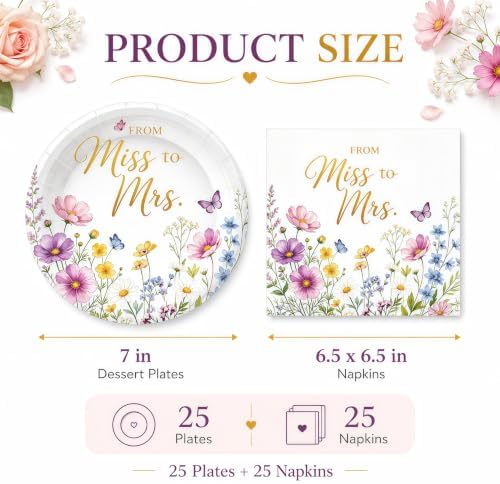 50 Pcs Miss to Mrs Plates and Napkins Set, 7 Inch Bridal Shower Supplies - Image 3