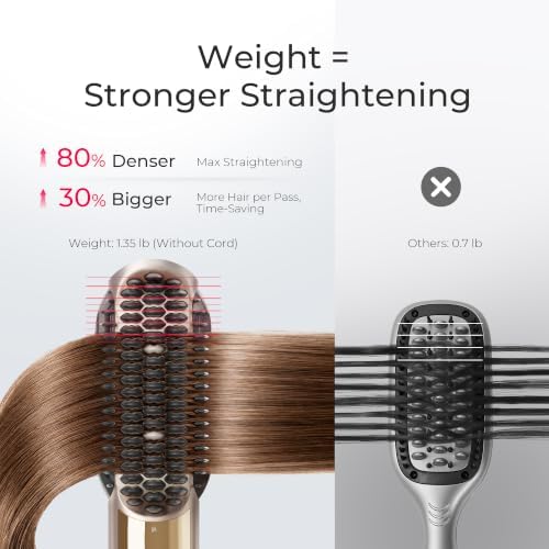 TYMO Hair Straightener Brush Blow Dryer 2-in-1, 2X Faster Wet to Dry Hair Straightener Hot Comb for Smooth Styling, Flowy Ionic Air Straightening Styler for Women, Add Shine & Less Heat Damage, Gold - Image 6