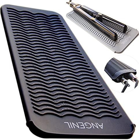 ANGENIL Silicone Heat Resistant Travel Mat Pouch for Titanium Ceramic Flat Iron, Hair Straightener Professional and Curler 2 in 1, Curling Wand, Crimper Hair Iron Tools, Food Grade Silicone, Black by ANGENIL