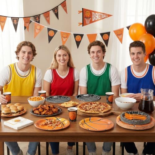 96Pcs Basketball Party Plates Supplies Sports Theme Tableware Decorations Disposable Paper Plates Napkins Forks for Kid Birthday, Serves 24 - Image 6
