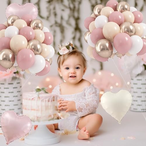 Dusty Pink Balloon Arch Kit,145Pcs Retro Blush Pink Sand White Cream Neutral Metallic Champagne Gold Balloons Different Size for Baby Shower Bridal Anniversary Birthday Party Decoration - Image 7