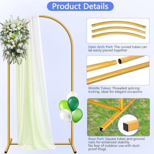 HEMMOTOP Metal Arch Backdrop Stand, Gold, 7.2ft - Image 3