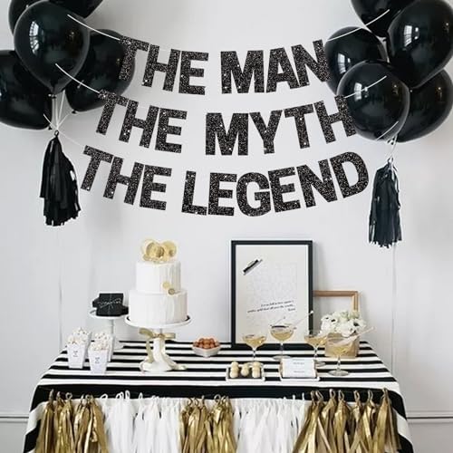 BEISHIDA Black Glitter The Man The Myth The Legend Banner,Birthday Decorations for Men,Retirement Banner,Pre-Strung Birthday Party or Retirement Party Supplies(No DIY) - Image 5