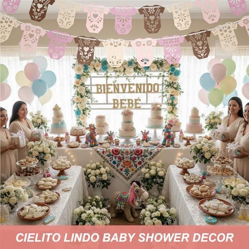 AmazingSpark 4 Set Cielito Lindo Baby Shower Garland 48 Pcs Pink Papel Picado Party Decorations Mexican Lace Baby Bodysuit Banner Card with Hanging String for Gender Neutral Party Supplies - Image 5