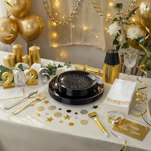 DaYammi 350PCS Clear Black Plastic Dinnerware Set for 50 Guests - Image 5