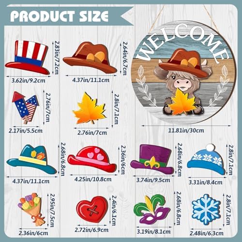 Vicenpal 35 Pcs Fall Interchangeable Highland Cow Welcome Sign, Light Blue - Image 3