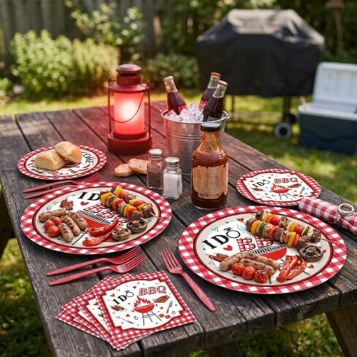 96 Pcs I Do BBQ Party Decorations - BBQ Bachelorette Party Decorations with Red Gingham Plates Napkins Forks, Summer Wedding Engagement Bridal Shower Tableware Set, Serving 24 - Image 6