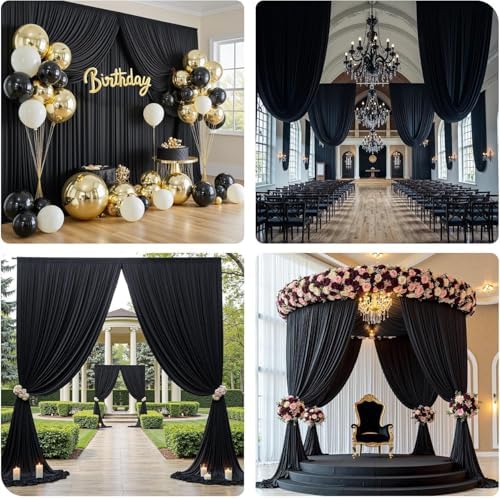 50x12 ft Black Backdrop Curtains for Weddings Party, Birthdays, Halloween - Image 6