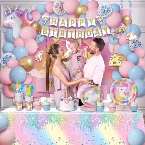 Unicorn Birthday Decorations for Girls, Unicorn Party Supplies Kit, All in One Birthday Decor Set,Party with 12 Tableware Sets, Banner, Backdrop, Ballons, Paper Plates - Image 7