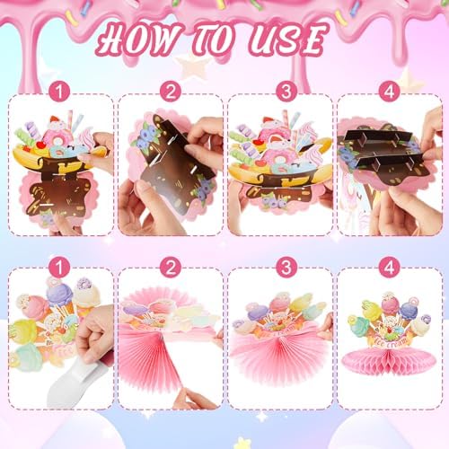 Outus 6 Pcs Ice Cream Party Table Decorations, Honeycomb Centerpieces - Image 3
