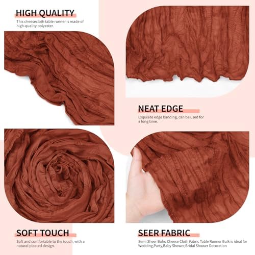 12 Pack Terracotta Cheesecloth Table Runner 10Ft, Christmas Table Runner 21.5 x 120 inch, Burnt Orange Semi Sheer Cheese Cloth Fabric Thanksgiving Runner Bulk for Wedding,Party,Bridal Shower - Image 3