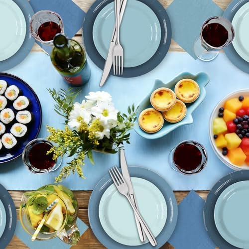 180Pcs Blue Paper Plates Party Supplies Paper Plates and Napkins Serve 60 - Image 5