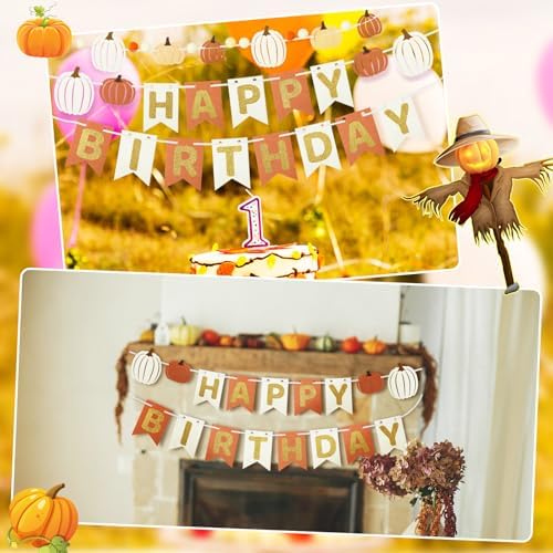 Epakh 3 Pcs Fall Happy Birthday Banners with Felt Pumpkin Garland - Image 6