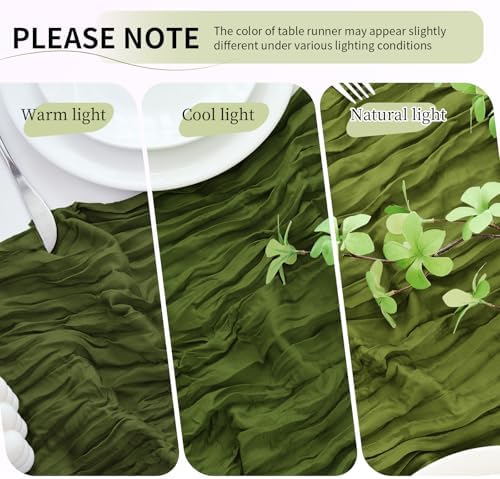 20 Pack Olive Green Cheesecloth Table Runner, 17x108 Inch Semi Sheer Boho Gauze Cheese Cloth Fabric Table Runners for Wedding Party Baby Shower Birthday Garden Farmhouse Table Decor - Image 6
