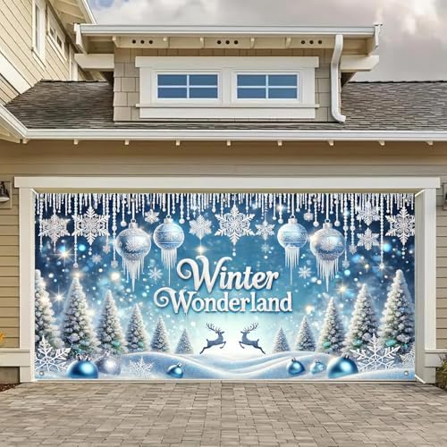HOMETITUTE Winter Landscape Garage Door Cover Banner 13x6ft Polyester by HOMETITUTE