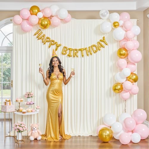 Ivory Backdrop Curtain for Wedding Parties Wrinkle Free Ivory Photo Curtains Backdrop Drapes Fabric Decoration for Baby Shower Photoshoot 5ft x 7ft,2 Panels - Image 2