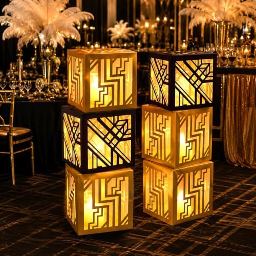 Novabright 6 Sets Roaring 1920s Party Decoration Boxes 12 Inch with Lights - Image 4