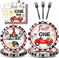Fast One Birthday Decorations for Boys Racing Car 1st Birthday Party Supplies Fast One Plates Napkins Forks Checked Race Car Disposable Paper Plates Tableware Set for Kids Favors Serve 25 by Qyeahkj