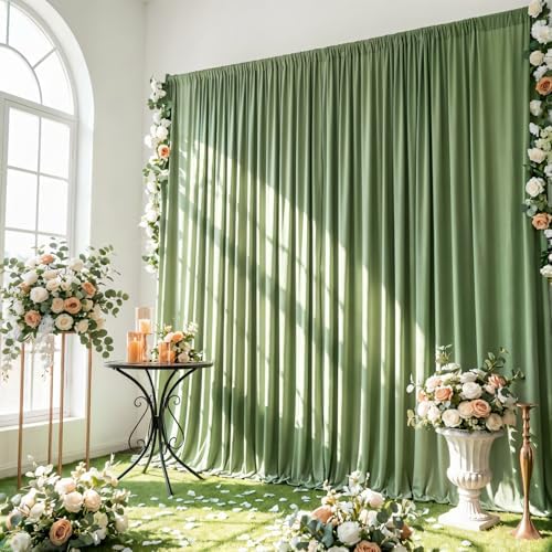 Sage Green Backdrop Curtain - 40x10FT Back Drop Curtains for Parties Wrinkle-Free Soft Polyester Backdrop Wedding Decorations Photoground Backdrop Stain-Resistant for Back Drop Stand, 8 Panels by HAEFOOPartyDecorations