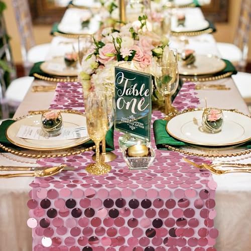 Pufogu 12 "x 108" Sequin Table Runner, Pink Glitter Premium Big Sequin Table Runner, Rectangle Table Runners for Halloween, Christmas, Wedding Party, Birthday Party, Banquet Decor (1 Pack). - Image 2